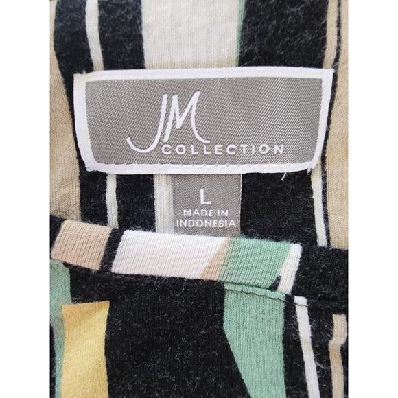 JM Collections Black White Stretch Knit Long Sleeves Tunic Blouse Size L - Picture 4 of 5